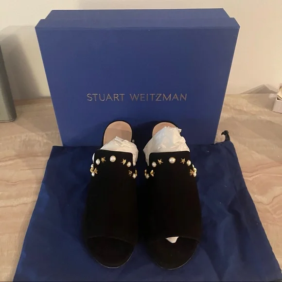 Stuart Weitzman Dohickey Embellished Suede Mule Sandal - Picture 7 of 8